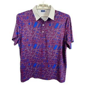 Hreski Golf Polo Shirt Mens L Maximalist Purple Blue Abstract Performance‎ L